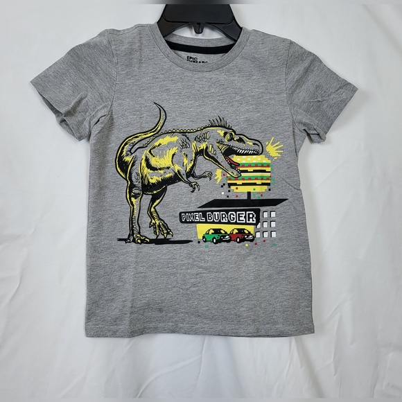 Epic Threads Boys Gray Yellow T-rex Graphic Print Short Sleeve‎ Casual Tee Sz 7 - Picture 1 of 4